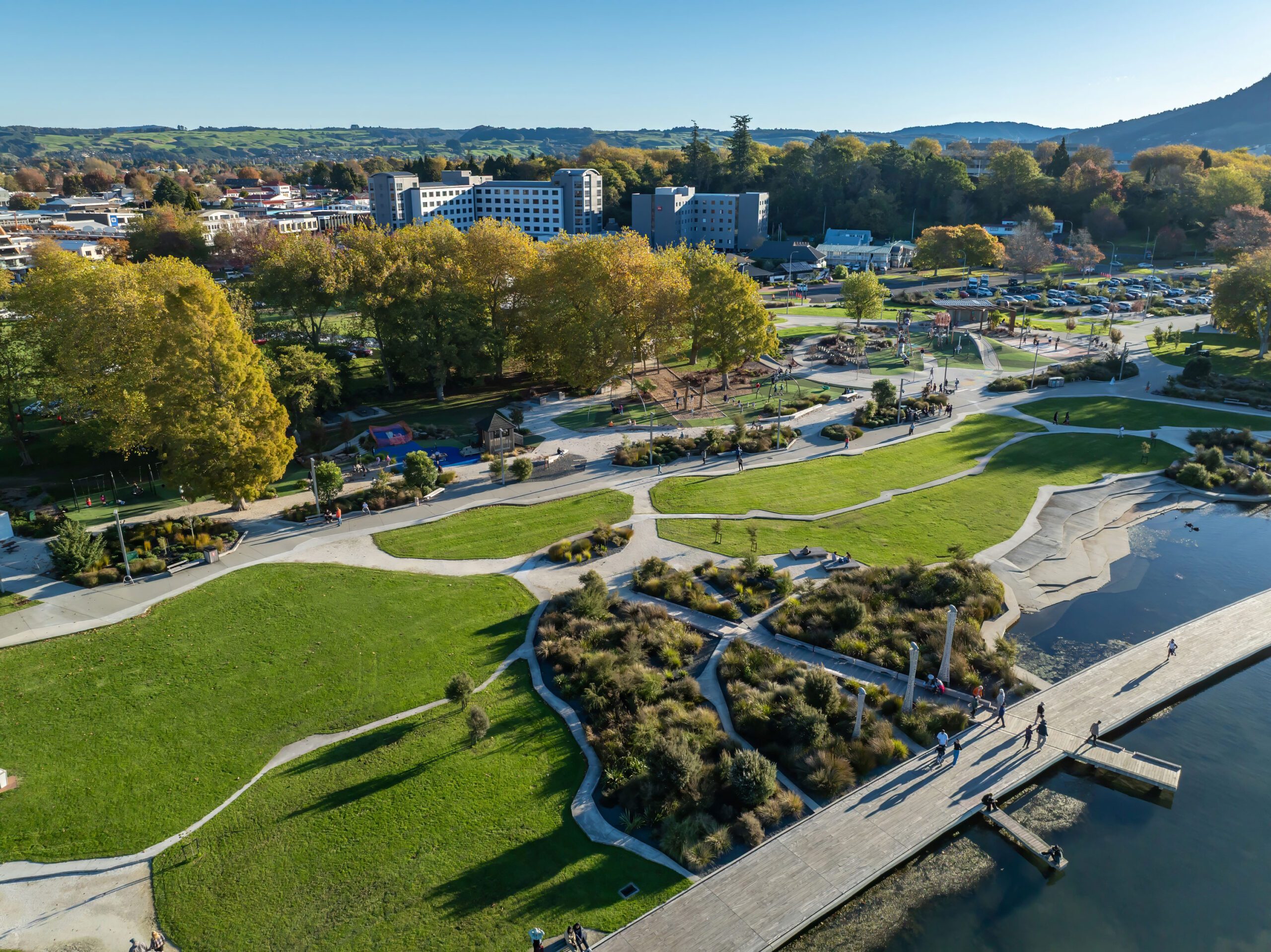 Aerial view of the Rotoua waterfront park